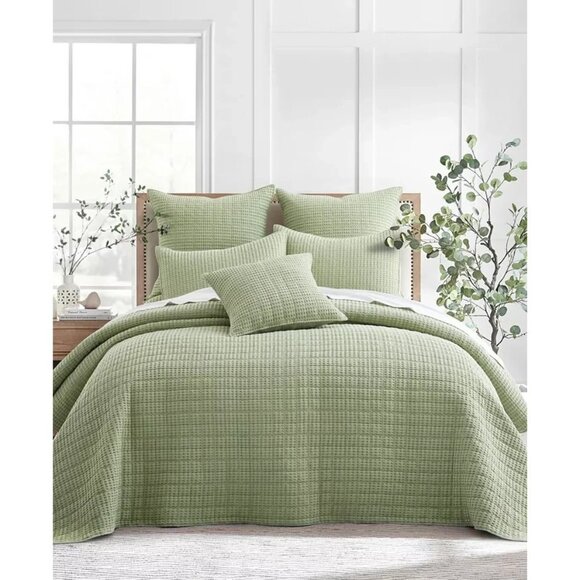 Levtex Mills Waffle Classic 3 Piece Bedspread Set King Green MSRP $490